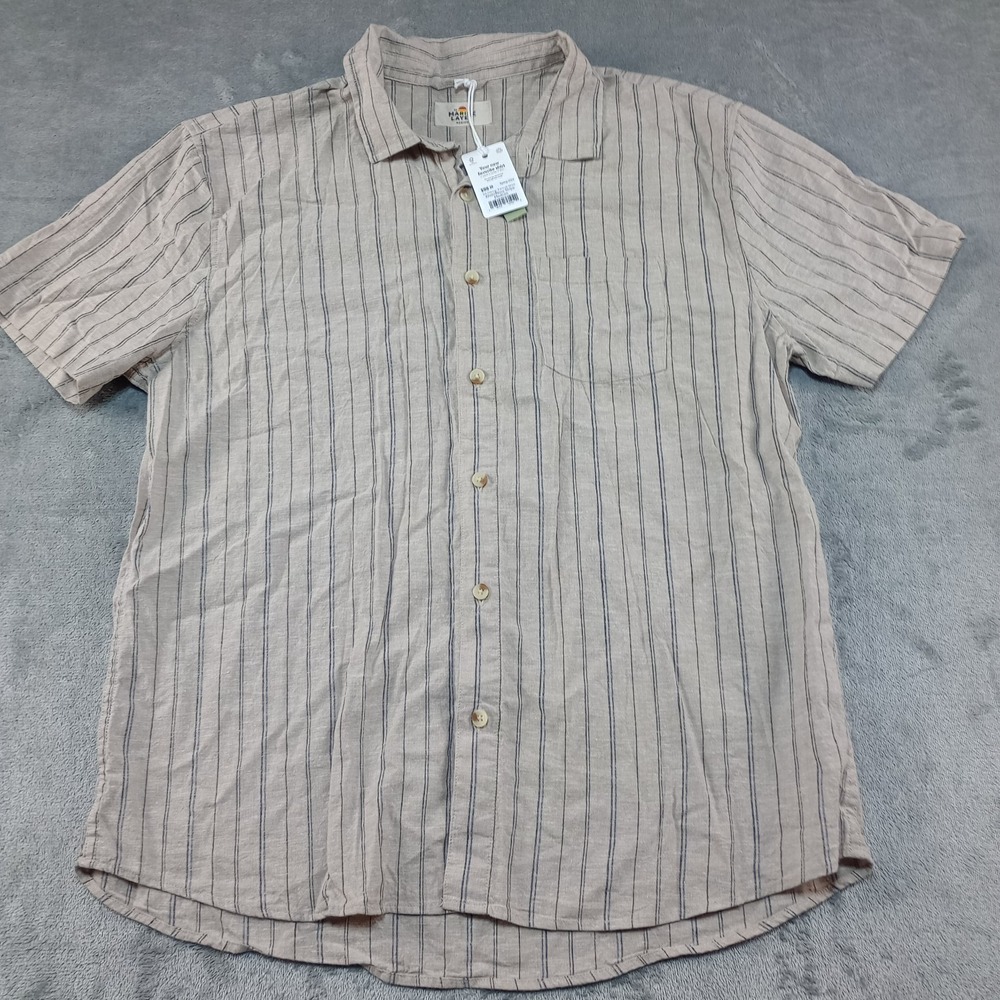 Marine Layer Beige and Gray Striped Button Down Shirt